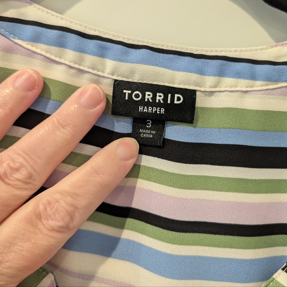 Stripped Semi-Button Down Blouse - Picture 3 of 5